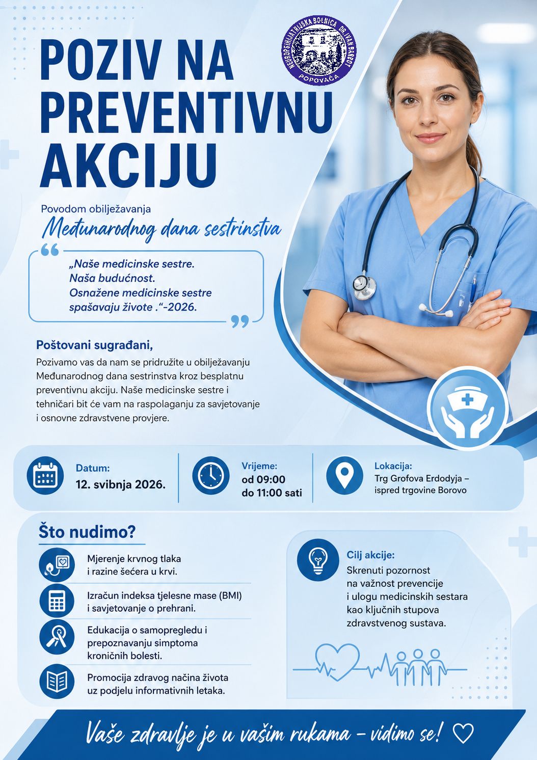 Poziv na preventivnu akciju povodom obilježavanja Međunarodnog dana sestrinstva